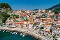 Aerial cityscape view of the coastal city of Parga, Greece during the Summer Royalty Free Stock Photo