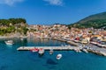 Aerial cityscape view of the coastal city of Parga, Greece during the Summer Royalty Free Stock Photo