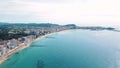 Aerial cityscape view of Palamos city and Mediterannean Sea along Costa Brava Catalonia