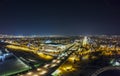 Aerial cityscape view of southern Athens at night