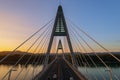 Aerial close up view about the famous Megyeri bridge at sunset