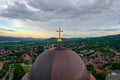 Aerial close up view about the main dome of the Basilica of Esztergom.