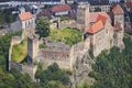Aerial closeup view of medieval castle Hardegg in Austria.