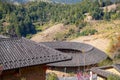 Aerial closeup view of Tulou, the unique dwellings of Hakka in Fujian, China Royalty Free Stock Photo