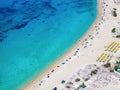 Aerial closeup view of the beach of Mikri Vigla, Naxos island