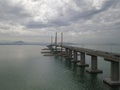 Aerial cloudy day at Penang Bridge.