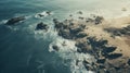 Aerial Coastal View With Rocks, Fog, And Surf