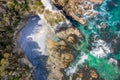 Aerial coastal views of rocky coastline