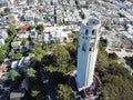 Aerial Coit Tower and Telegraph Hill neighborhood in San Francis Royalty Free Stock Photo