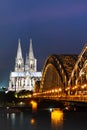 Aerial Cologne Cathedral Hohenzollern Bridge at sunset, Germany Royalty Free Stock Photo