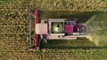 Aerial: combine harvester with an open hopper