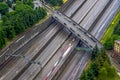 Aerial of commute traffic and bridge crossing Royalty Free Stock Photo
