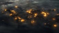 Aerial concept of the digital world represented through a global network map visualization in a tech environment