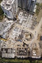 Aerial of a construction site, midrise residential condominiums constructed with prefab concrete.