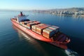 Aerial container ship view highlights import export logistic business over international open sea