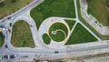 Aerial crossroads with a road for cars and a bike path.