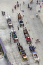 Aerial of crowded Stephansplatz in Vienna with fiakers