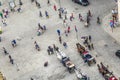 Aerial of crowded Stephansplatz in Vienna with fiakers