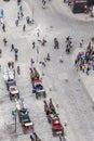 Aerial of crowded Stephansplatz in Vienna with fiakers