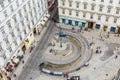 Aerial of crowded Stephansplatz in Vienna with parking garage