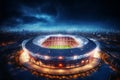 Aerial 3D view captures the splendor of a night lit soccer stadium Royalty Free Stock Photo