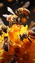 Aerial dance bees and bugs encircle a bustling hive in harmonious flight