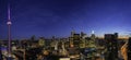 Aerial dawn view of the Toronto downtown cityscape with CN Tower