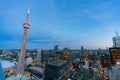 Aerial dawn view of the Toronto downtown cityscape with CN Tower