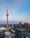 Aerial dawn view of the Toronto downtown cityscape with CN Tower