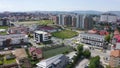 Aerial day shot above Buna Ziua district in Cluj, Romania. Grand Hotel Italia