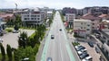 Aerial day shot above Buna Ziua district in Cluj, Romania. Traffic and buildings