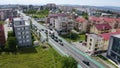 Aerial day shot above Buna Ziua district in Cluj, Romania. Traffic and buildings