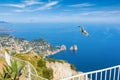 Aerial daylight view of Faraglioni rocks from Monte Solaro at Ca