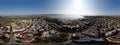 Aerial 360 Degree full sphere Panoramic photo view of the beach front on the beach of Sunny Beach in Bulgaria showing the