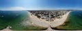 Aerial 360 Degree full sphere Panoramic photo view of the beach front on the beach of Sunny Beach in Bulgaria showing the