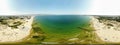 Aerial 360 Degree full sphere Panoramic photo view of the beach front on the beach of Sunny Beach in Bulgaria showing the