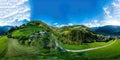 Aerial 360-degree panoramic drone view of beautiful Alps mountains, Austria, Grossarl. Summer time