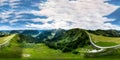Aerial 360-degree panoramic drone view of beautiful Alps mountains, Austria, Grossarl. Summer time