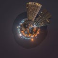 Aerial 360 degrees Panorama of aerial view of small city concept at night Royalty Free Stock Photo