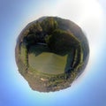 Aerial 360 degrees panorama over hills and polo fields at sunset Royalty Free Stock Photo