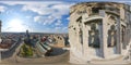 Aerial 360 degrees panorama of The Saint Nicholas Church and Gent cityscape from the Belfry of Ghent