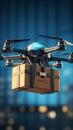 Aerial delivery concept drone with box, 3Drendering illustration