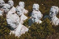 Aerial of Derelict Statues of Presidents - Abandoned Presidents Heads Park - Williamsburg, Virginia
