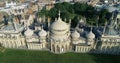 Aerial descending view of Brighton pavilion, England