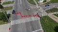 Aerial. Detour background. Closed road with plastic fence. Royalty Free Stock Photo