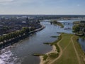 Aerial of Deventer and the IJssel river, part of the room for the river high water protection program