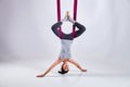 Aerial different inversion antigravity yoga in a hammock Royalty Free Stock Photo