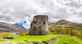 Aerial of Dolbadarn Castle at Llanberis in Snowdonia National Park in Wales