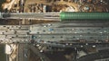 Aerial down view of car traffic on the bridge