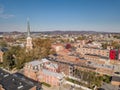 Aerial of Downtown York, Pennsylvania next to the Historic District in Royal Square